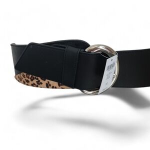 Chico's Leather Leopard Belt Size M Wide‎ 36" Black Brown Animal Calf Hair NWT
